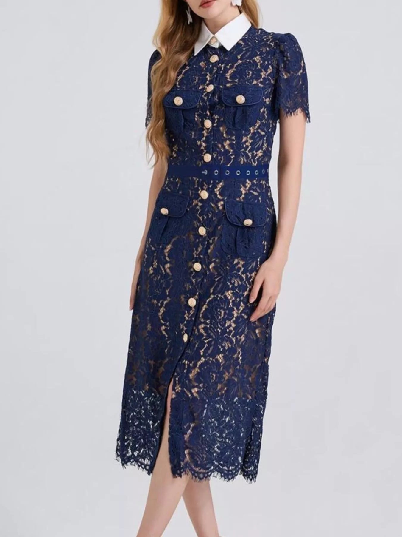 Lace Button-Down Midi Dress - Flip Flop Dynasty