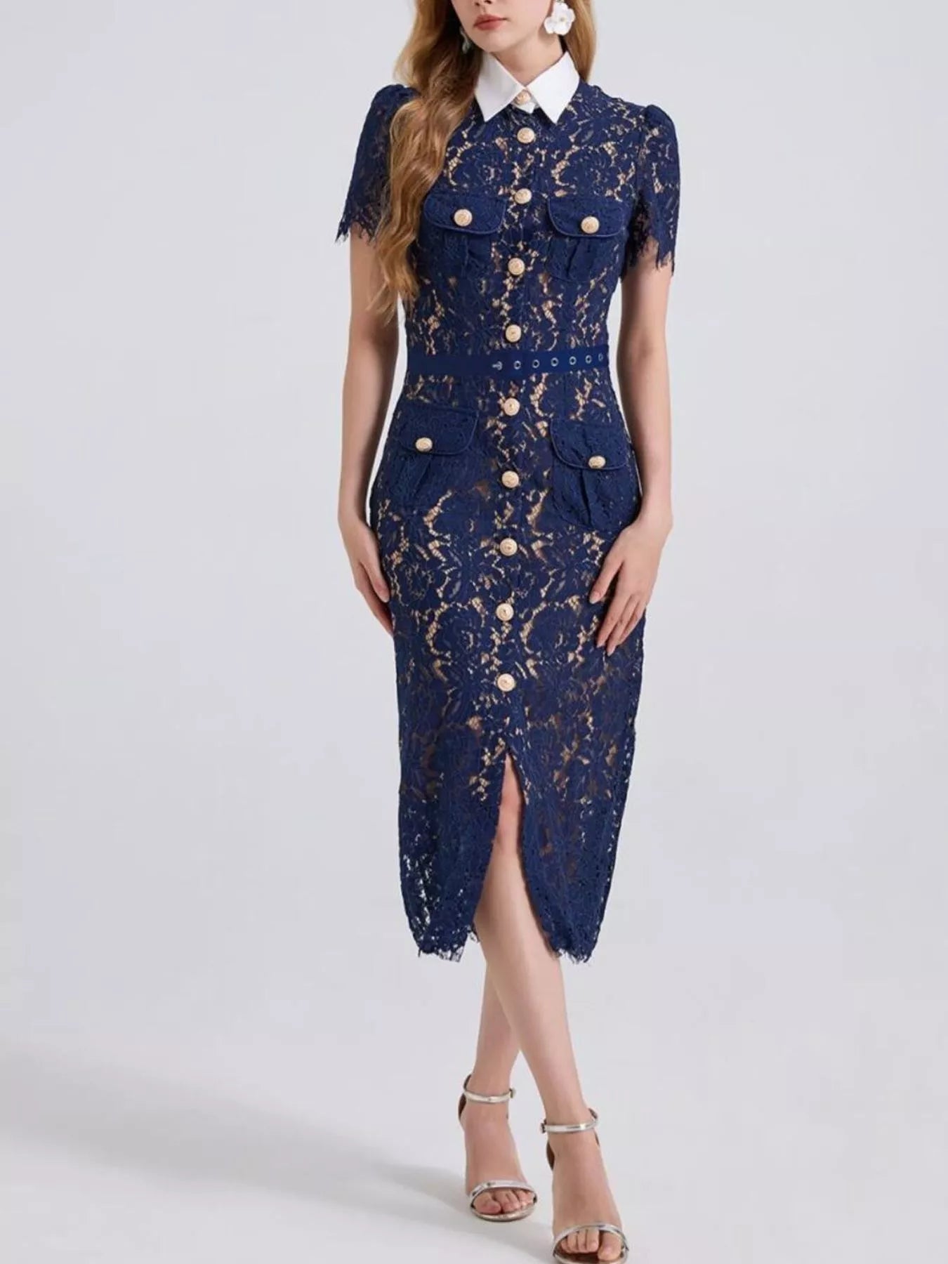 Lace Button-Down Midi Dress - Flip Flop Dynasty