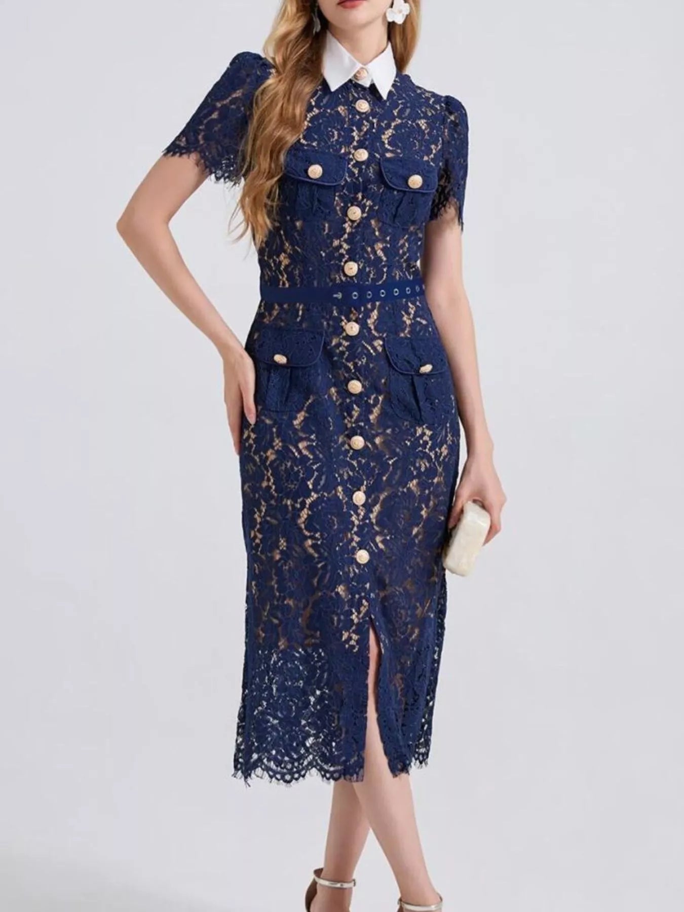 Lace Button-Down Midi Dress - Flip Flop Dynasty