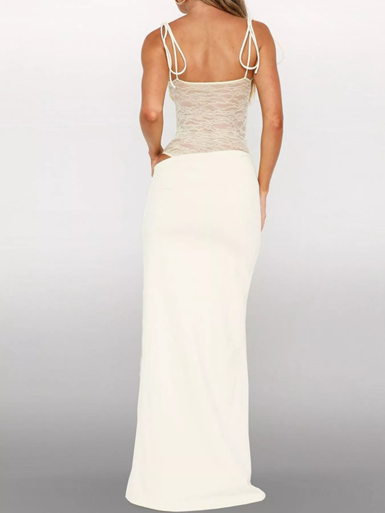 Lace Cutout Tie Shoulder Maxi Dress - Flip Flop Dynasty