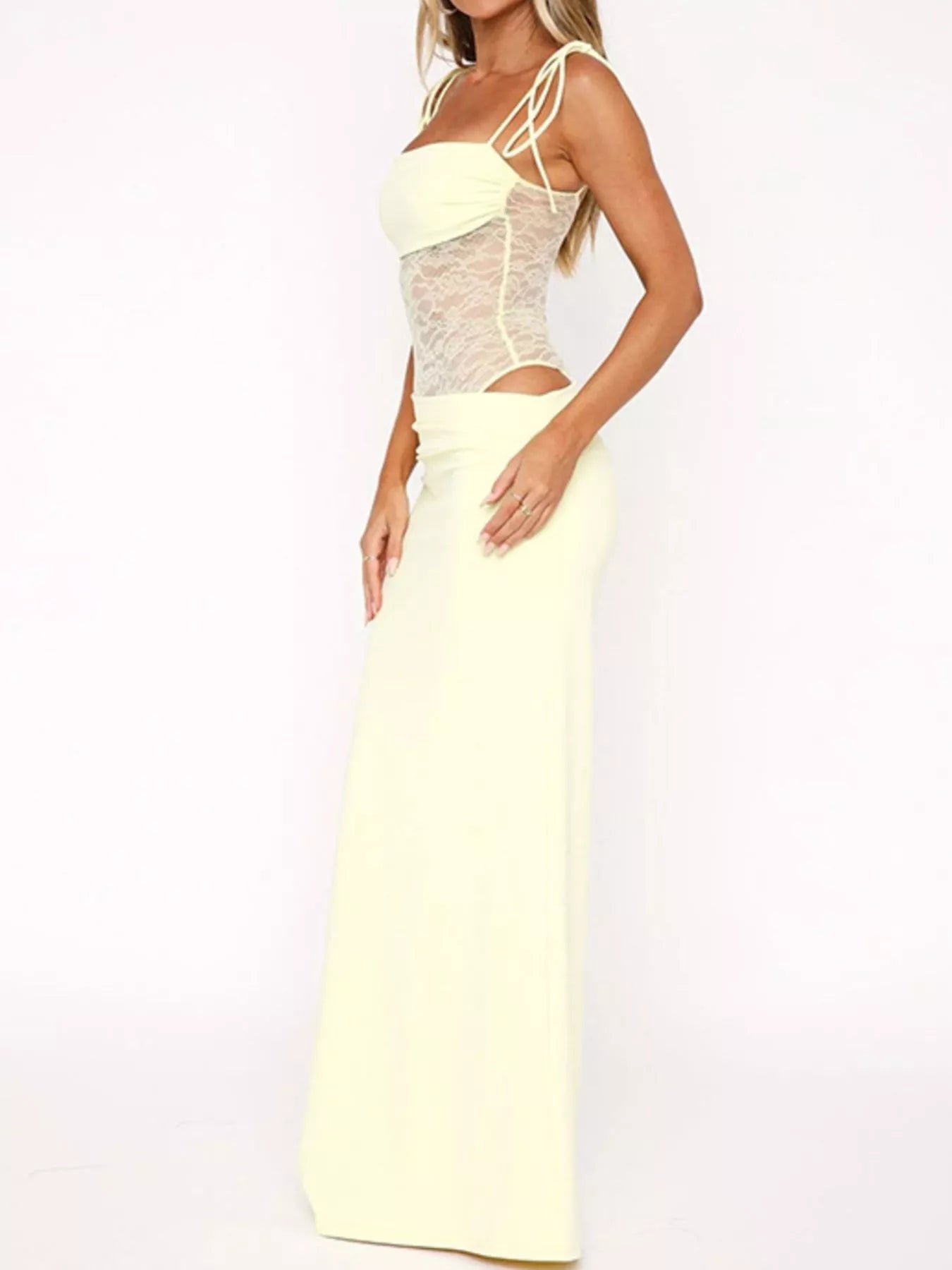 Lace Cutout Tie Shoulder Maxi Dress - Flip Flop Dynasty