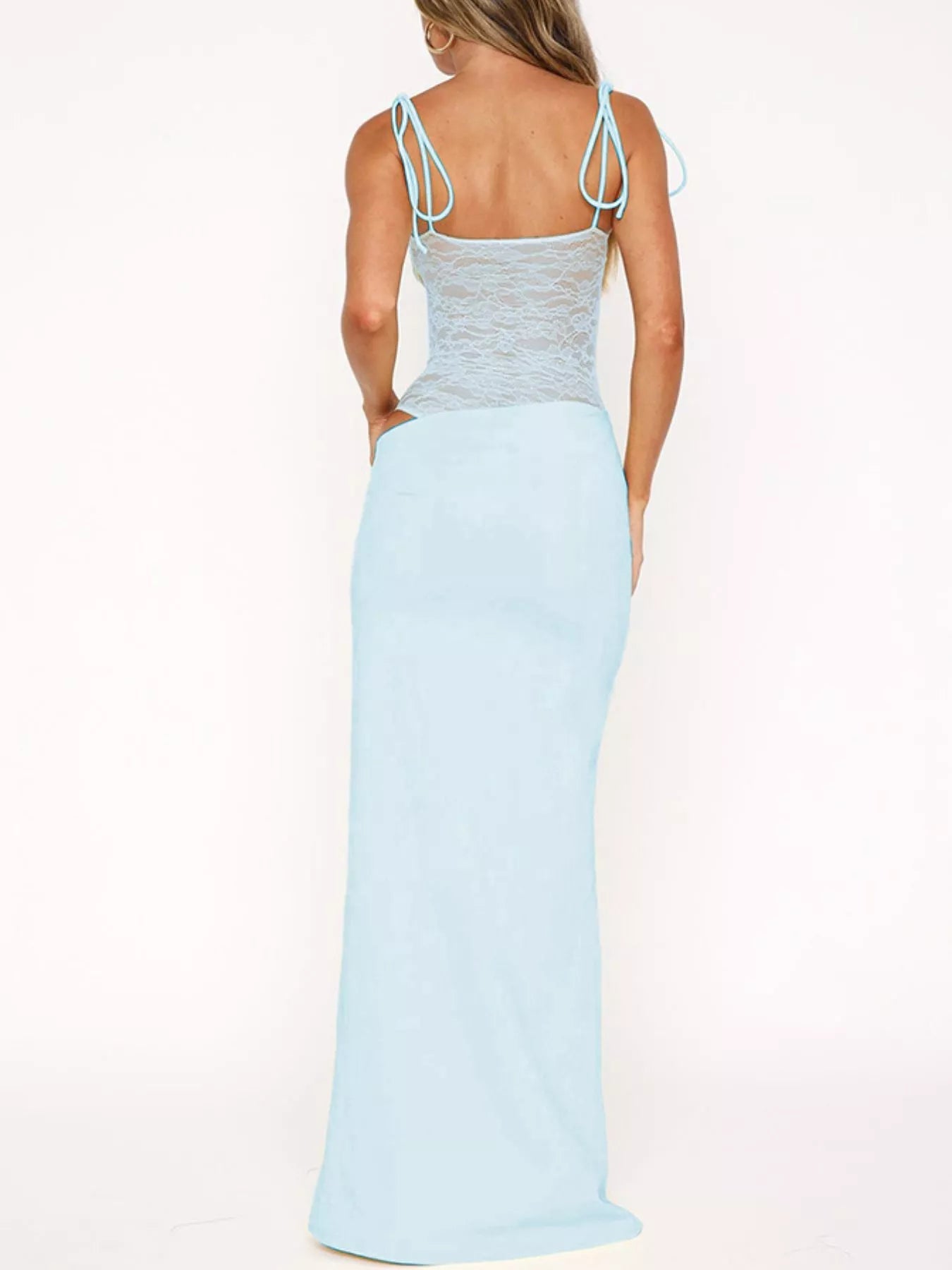 Lace Cutout Tie Shoulder Maxi Dress - Flip Flop Dynasty