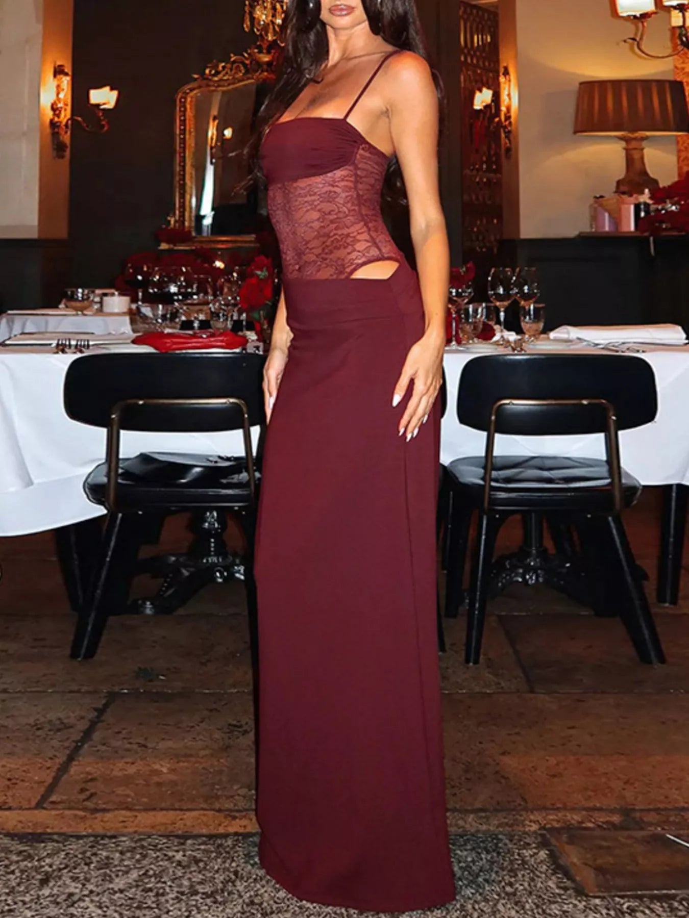 Lace Cutout Tie Shoulder Maxi Dress - Flip Flop Dynasty