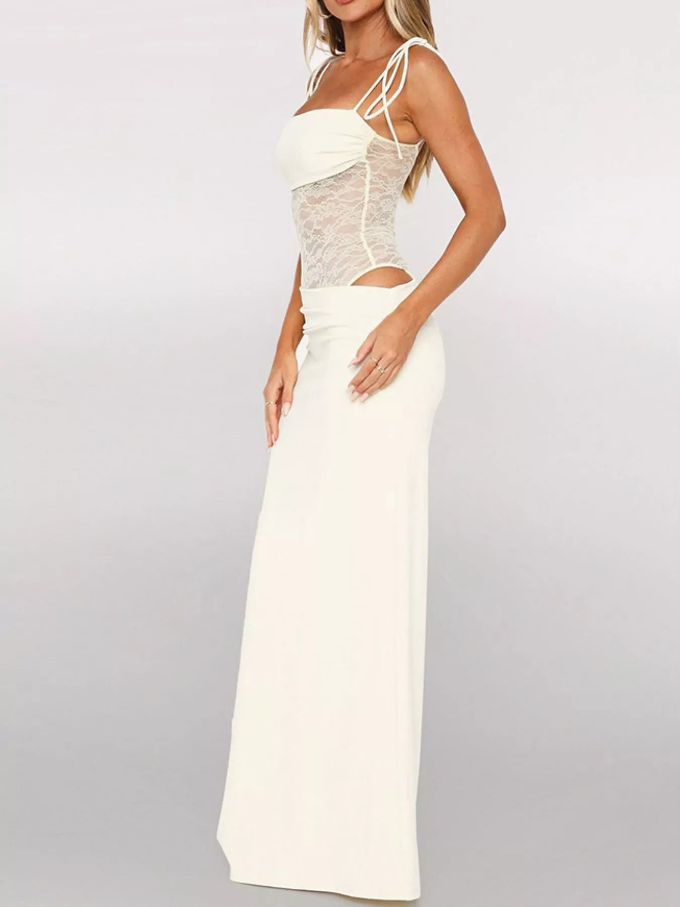 Lace Cutout Tie Shoulder Maxi Dress - Flip Flop Dynasty