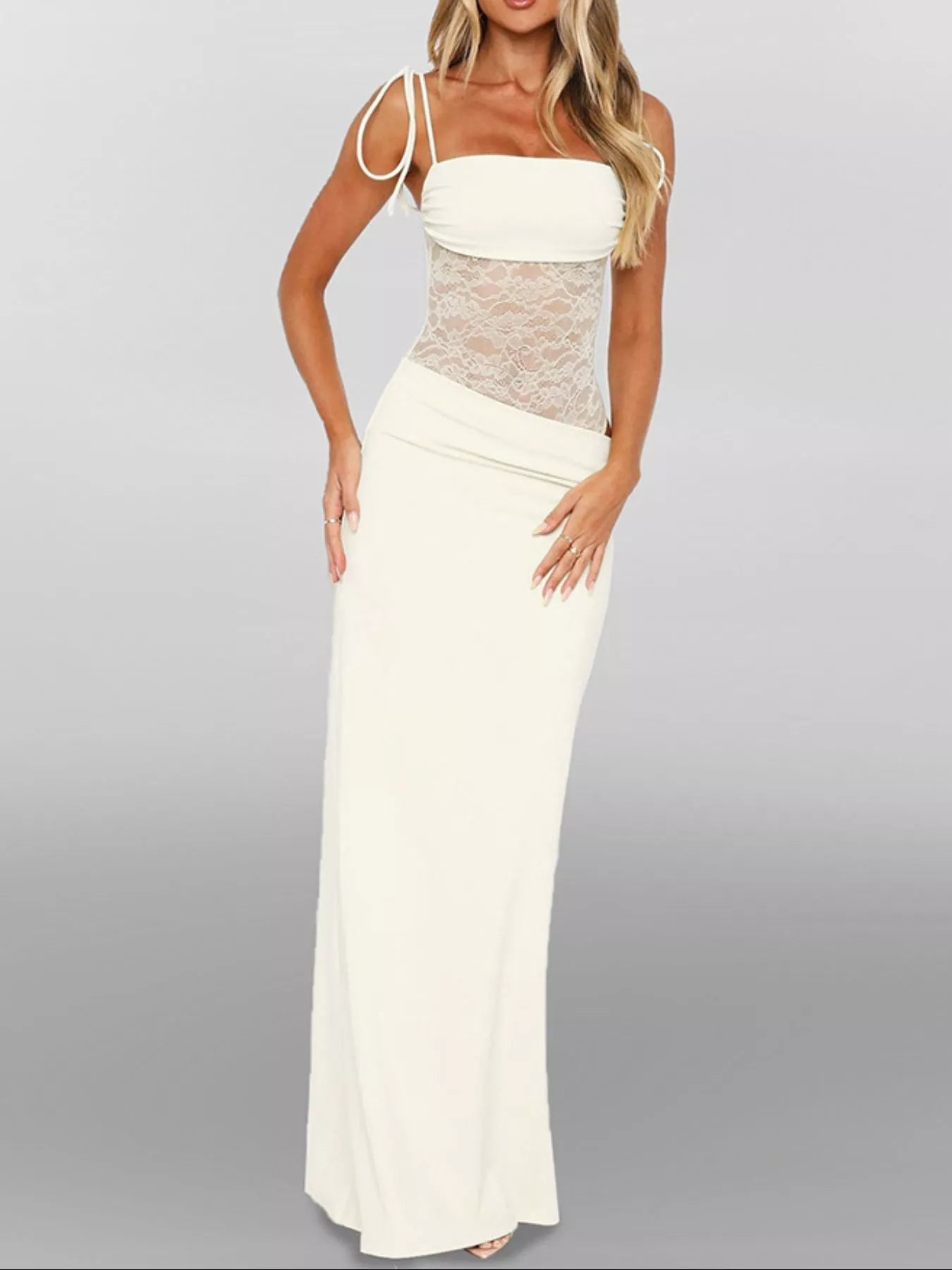 Lace Cutout Tie Shoulder Maxi Dress - Flip Flop Dynasty