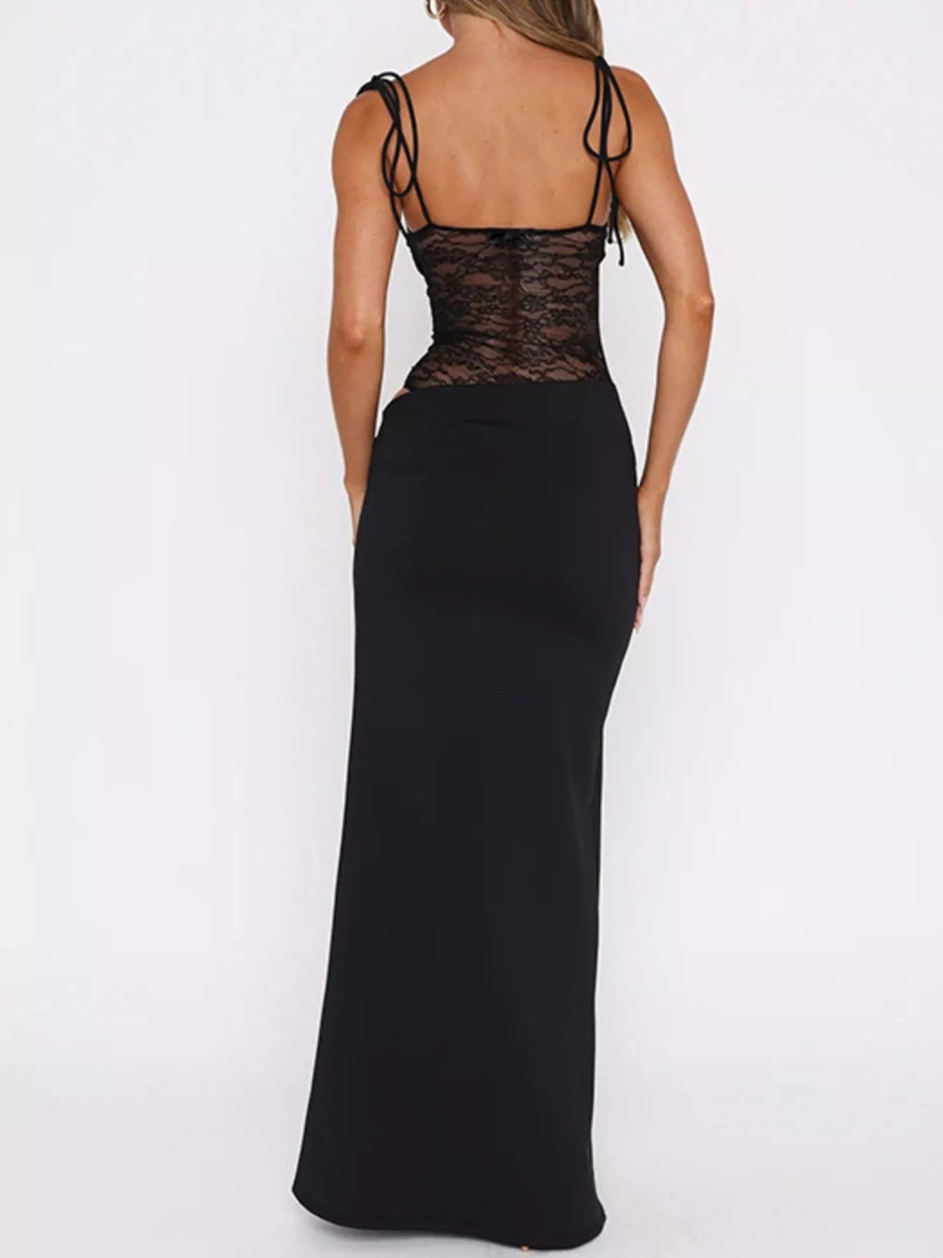 Lace Cutout Tie Shoulder Maxi Dress - Flip Flop Dynasty