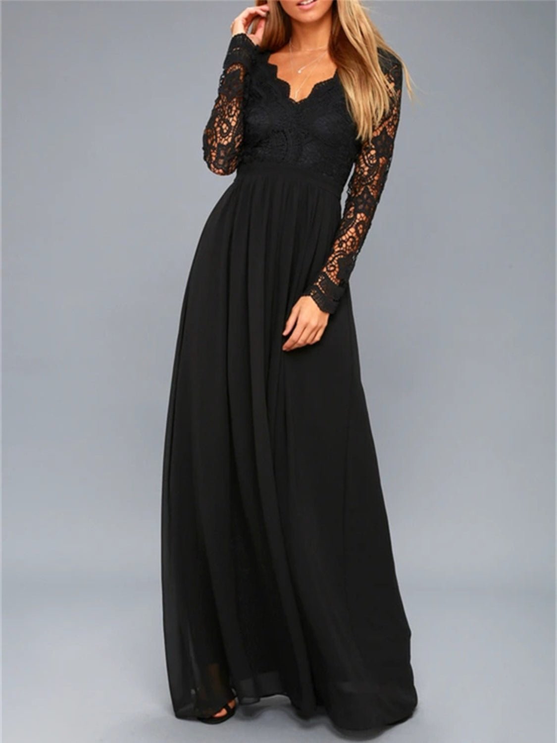 Lace Detail Backless Long Sleeve Maxi Dress - Flip Flop Dynasty