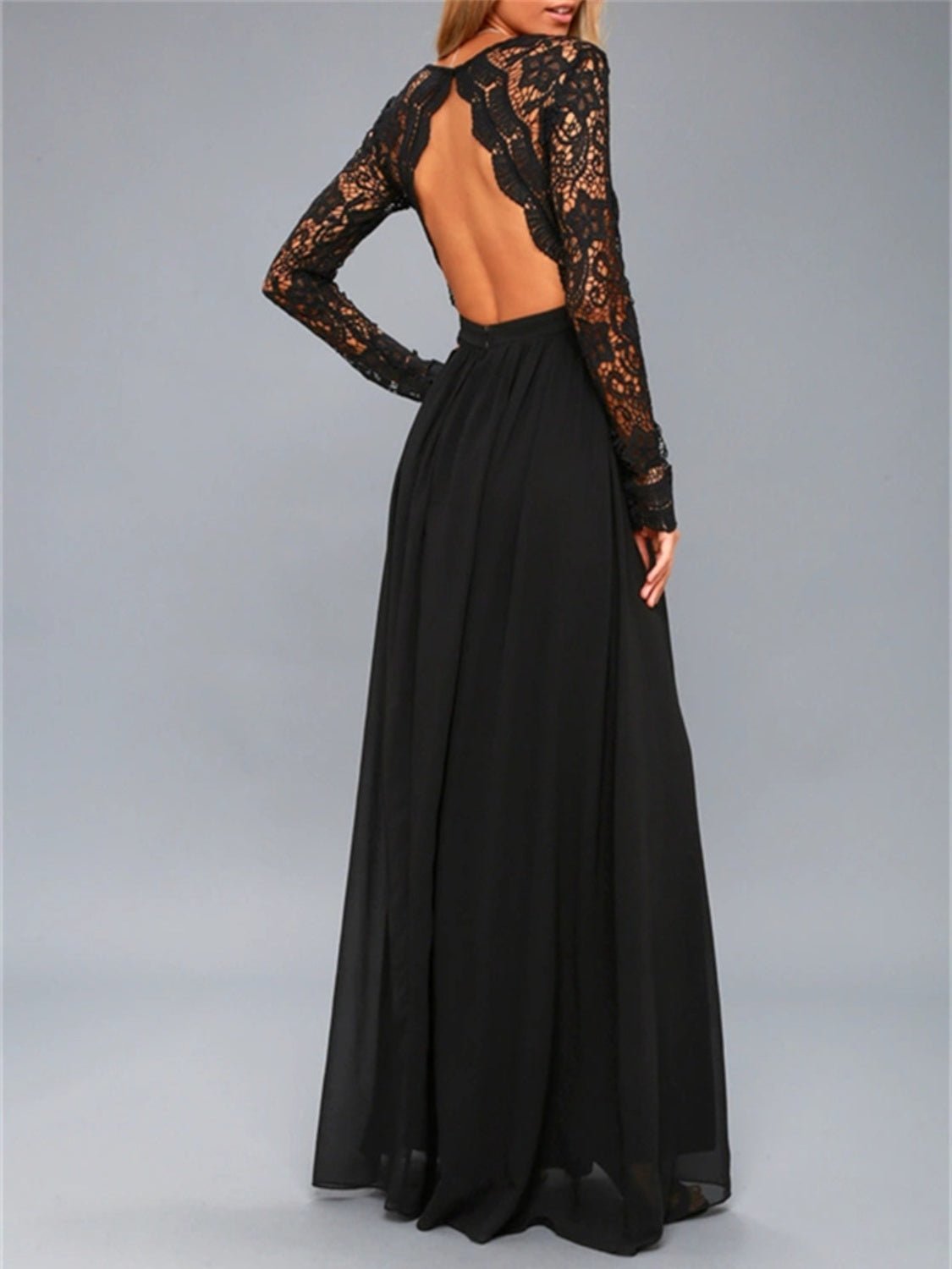 Lace Detail Backless Long Sleeve Maxi Dress - Flip Flop Dynasty