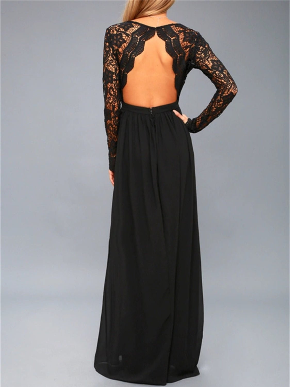 Lace Detail Backless Long Sleeve Maxi Dress - Flip Flop Dynasty