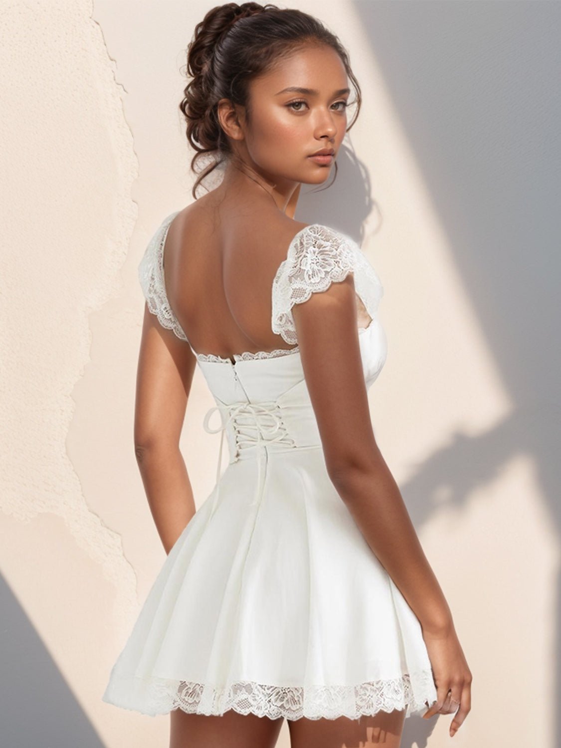 Lace Detail Square Neck Cap Sleeve Mini Dress - Flip Flop Dynasty