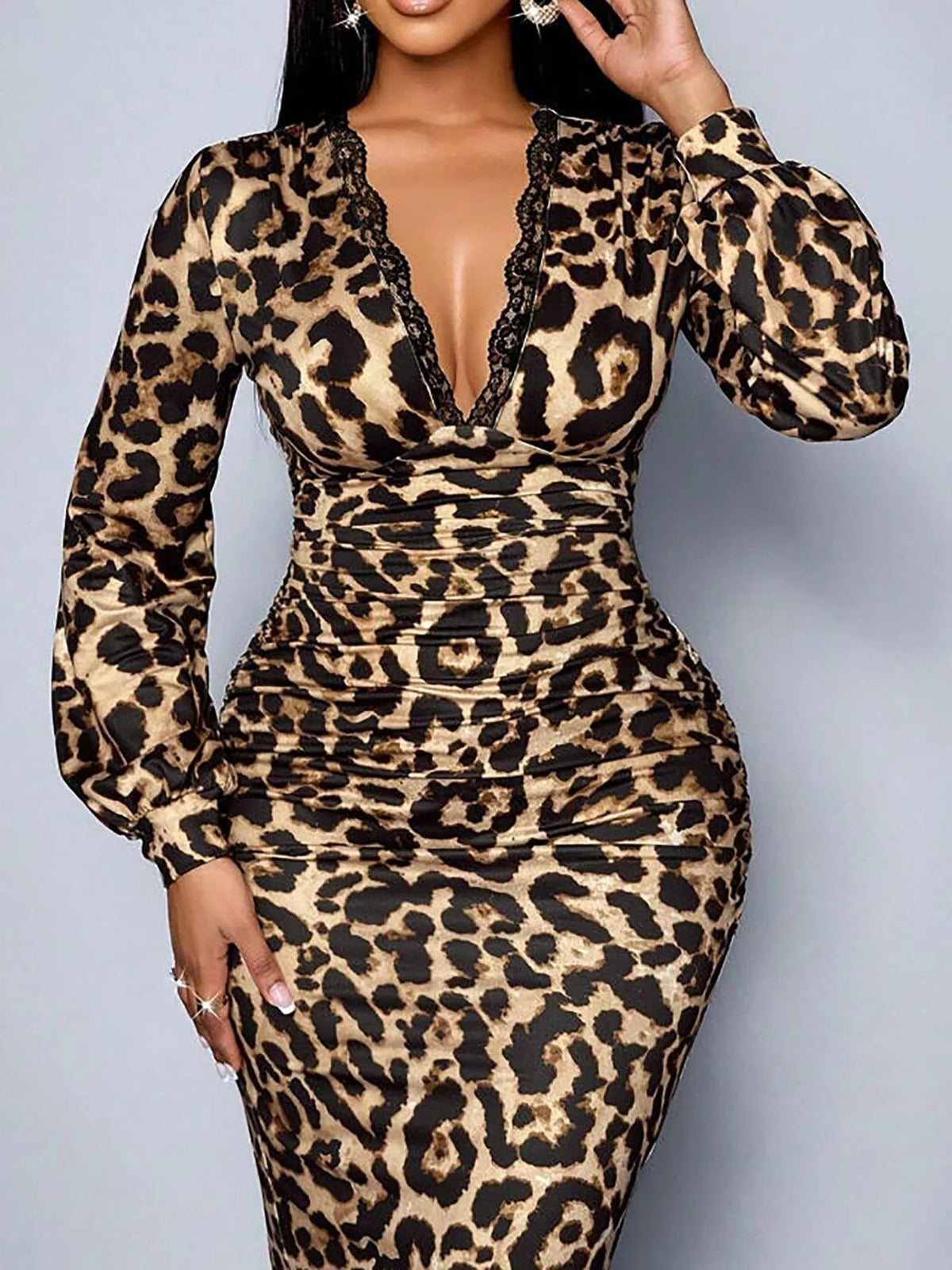 Lace Detail V-Neck Bodycon Midi Dress - Flip Flop Dynasty