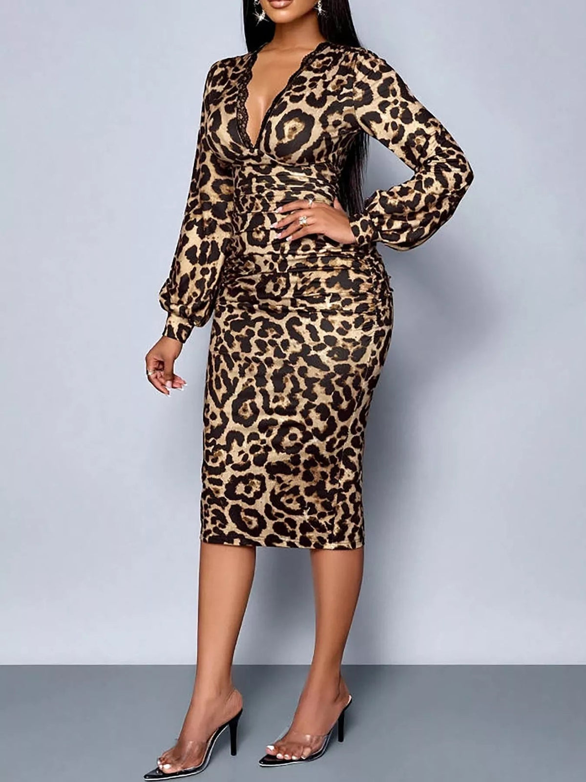 Lace Detail V-Neck Bodycon Midi Dress - Flip Flop Dynasty