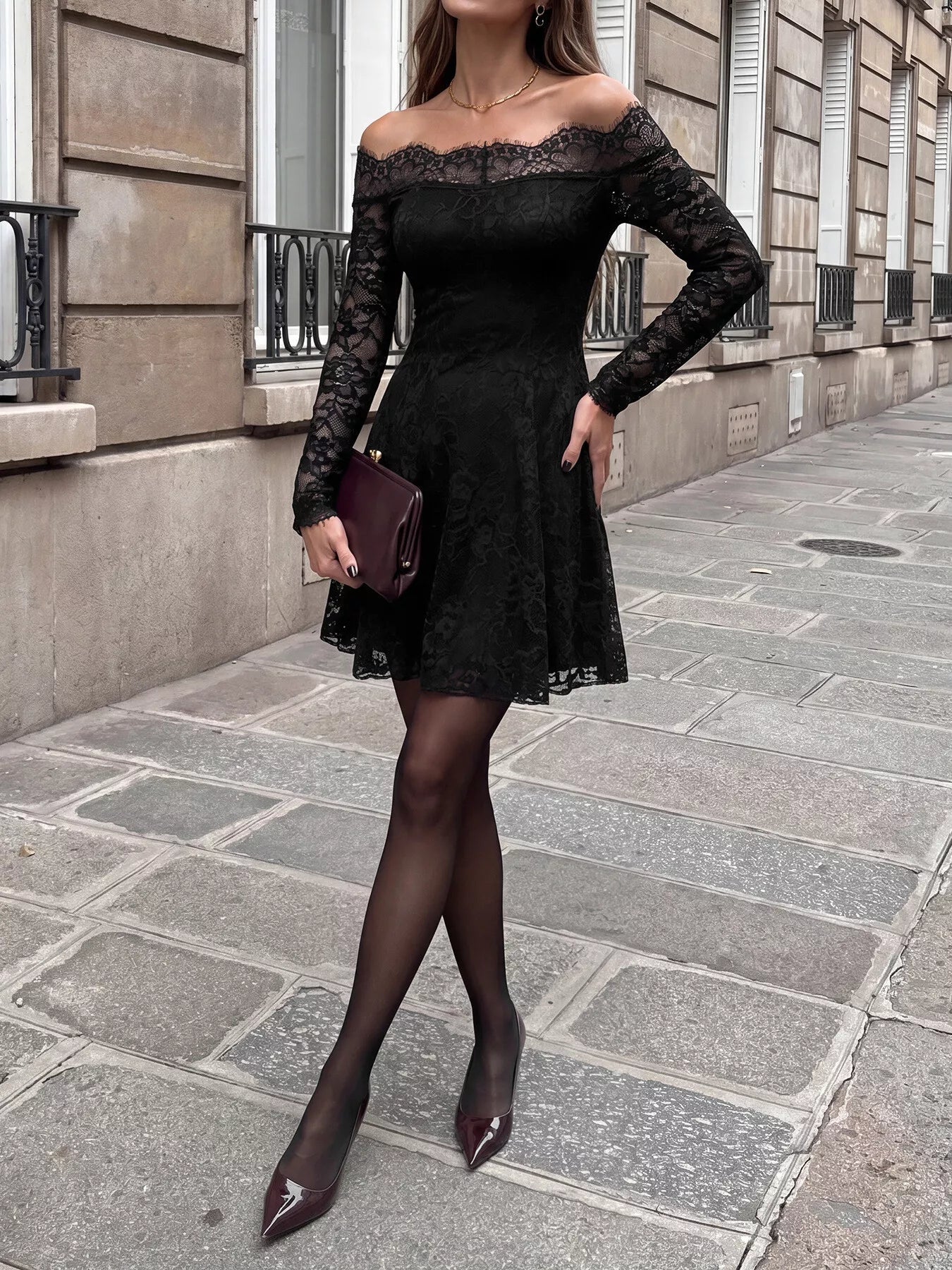 Lace Off Shoulder Mini Dress - Flip Flop Dynasty