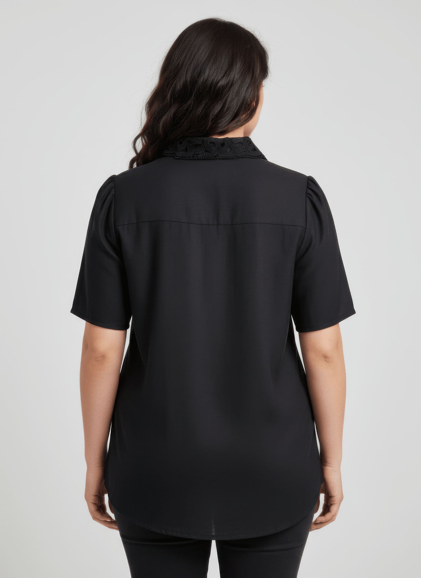Lace Panel Button-front Collared Blouse - Flip Flop Dynasty