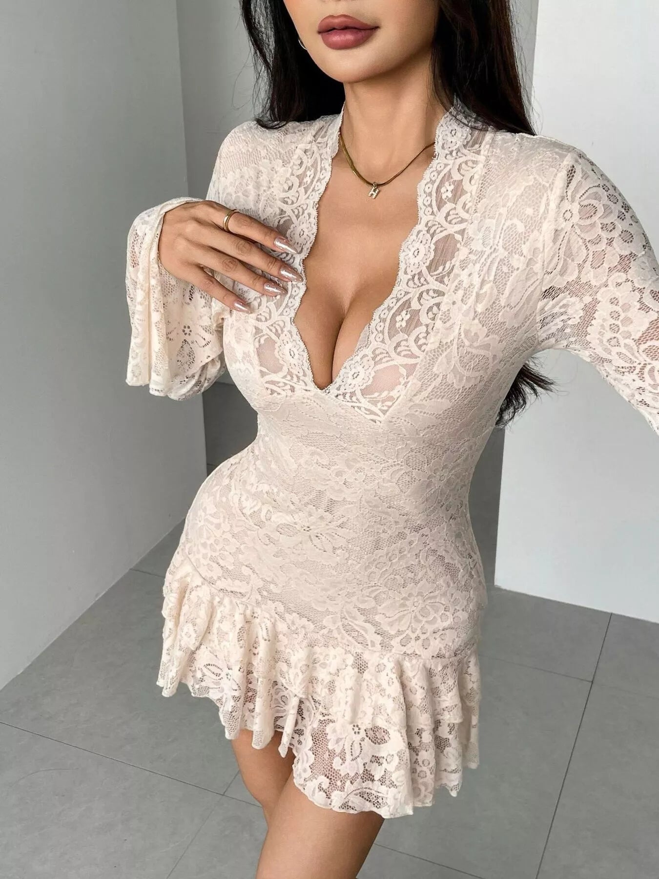 Lace Ruffle Hem Mini Dress - Flip Flop Dynasty