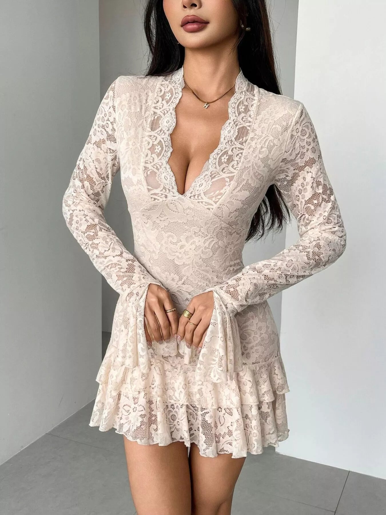 Lace Ruffle Hem Mini Dress - Flip Flop Dynasty