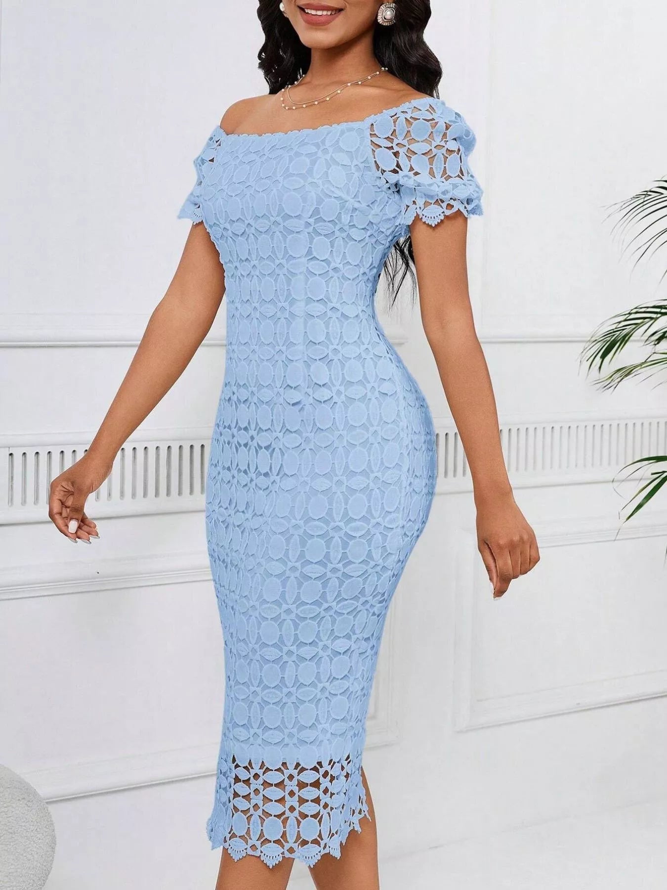 Lace Short Sleeve Midi Dress - Flip Flop Dynasty