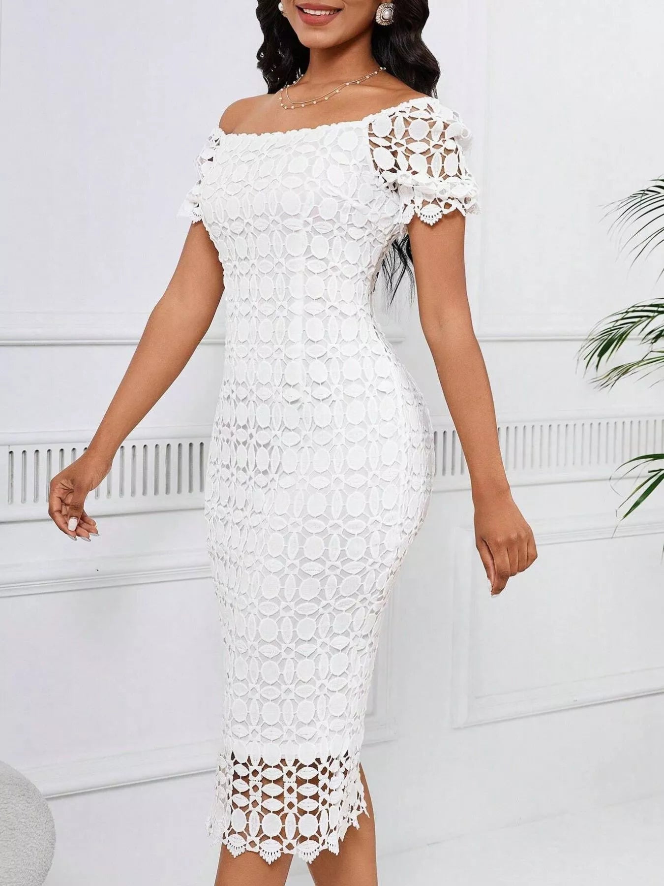 Lace Short Sleeve Midi Dress - Flip Flop Dynasty