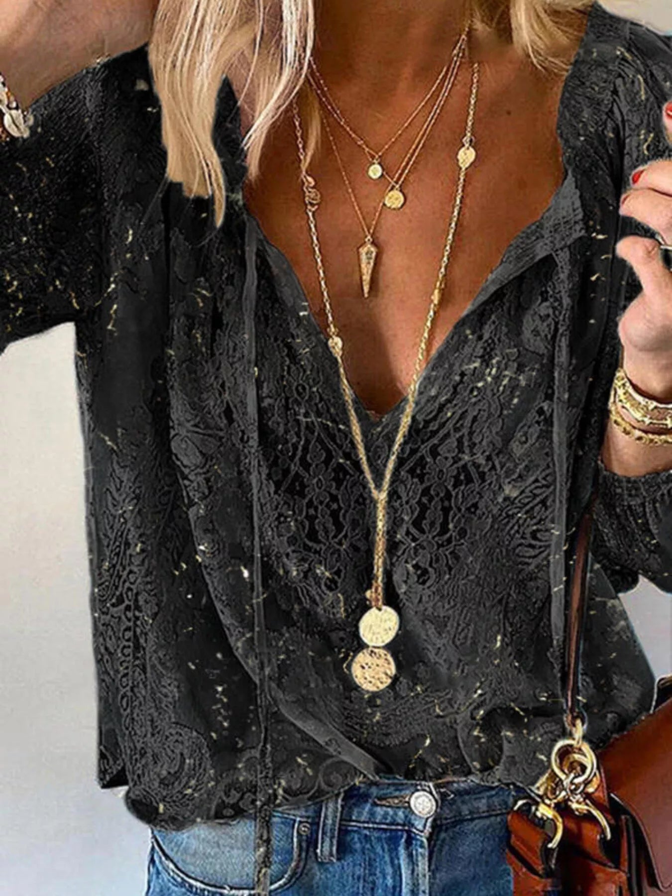 Lace Tie - Neck Blouse - Flip Flop Dynasty