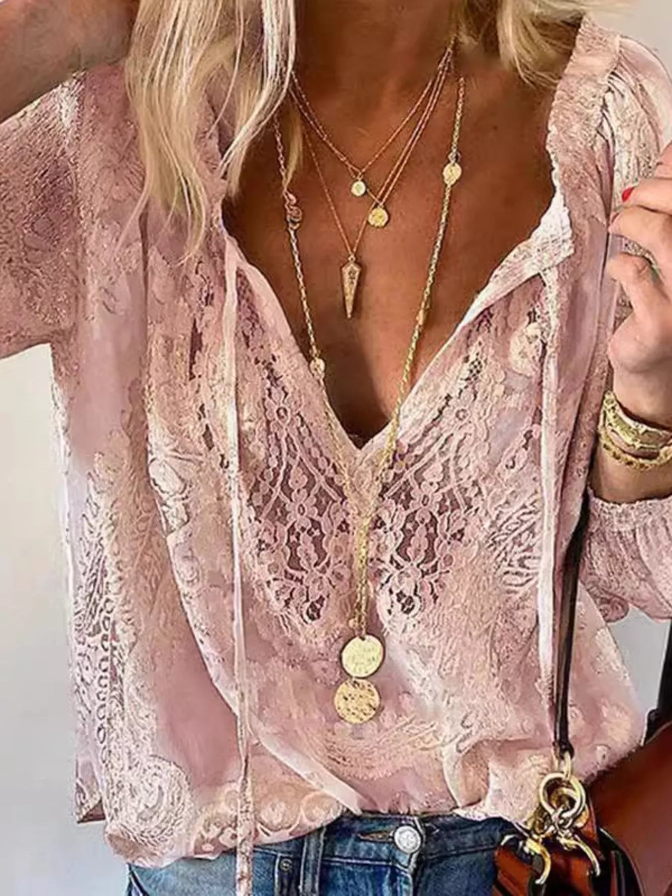 Lace Tie - Neck Blouse - Flip Flop Dynasty