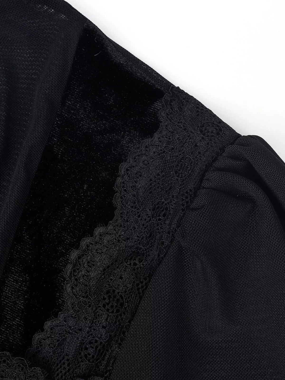 Lace Trim Velvet Sheer Sleeve Blouse - Flip Flop Dynasty