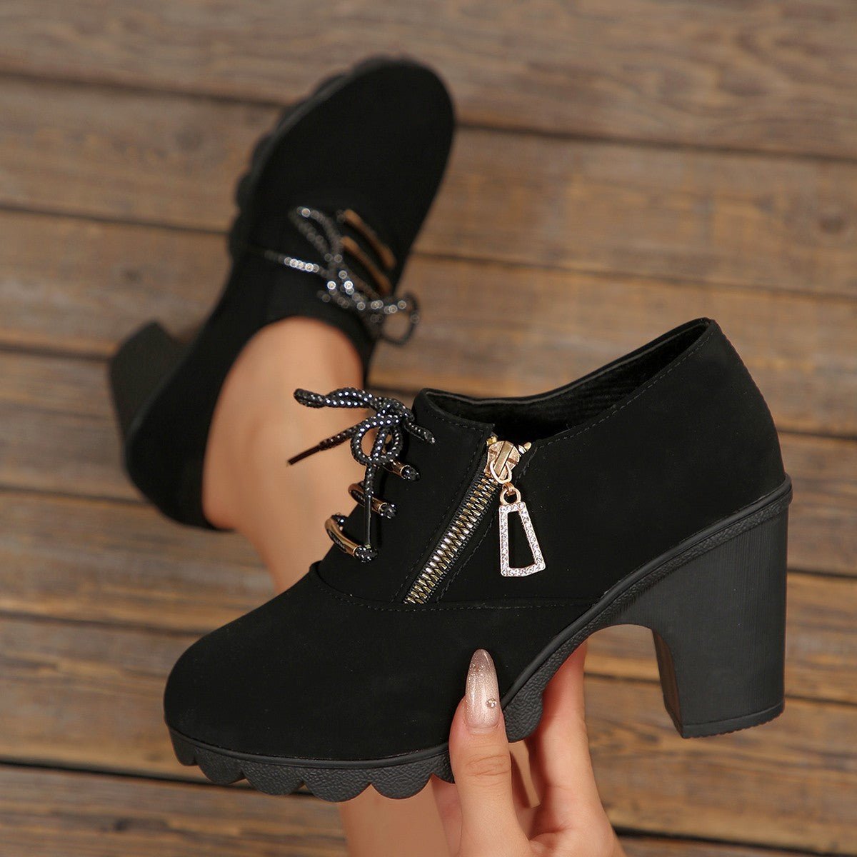 Lace-Up Block Heel Pumps - Flip Flop Dynasty