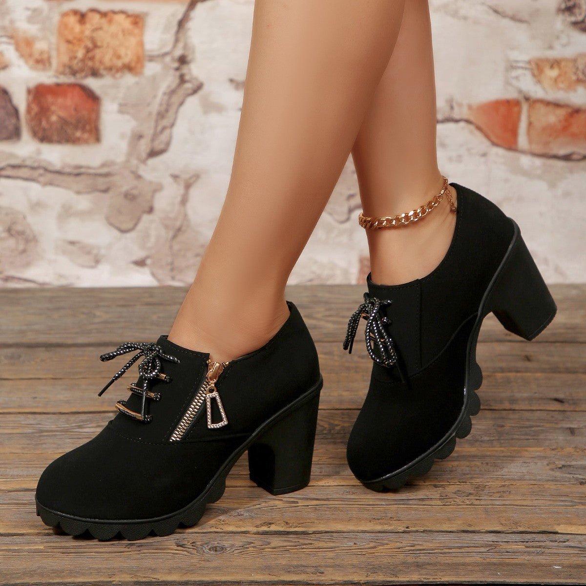 Lace-Up Block Heel Pumps - Flip Flop Dynasty