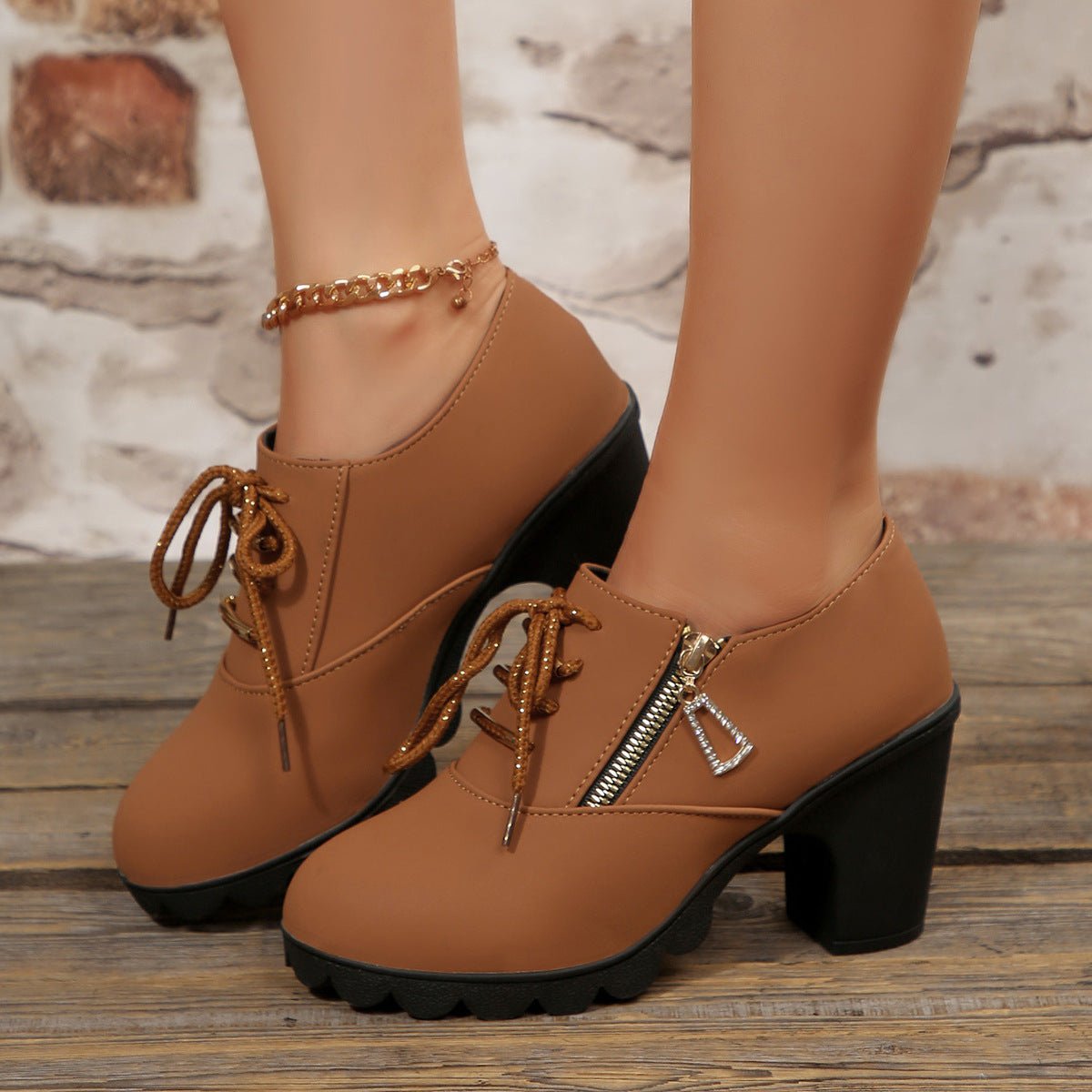 Lace-Up Block Heel Pumps - Flip Flop Dynasty