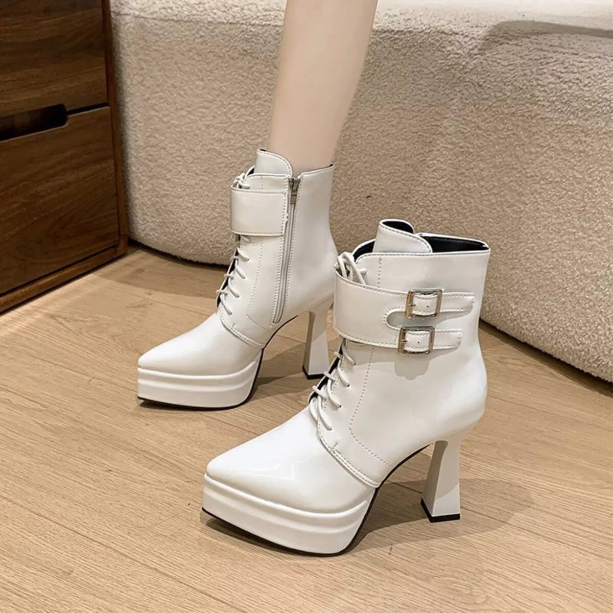 Lace Up Block Heels Boots - Flip Flop Dynasty
