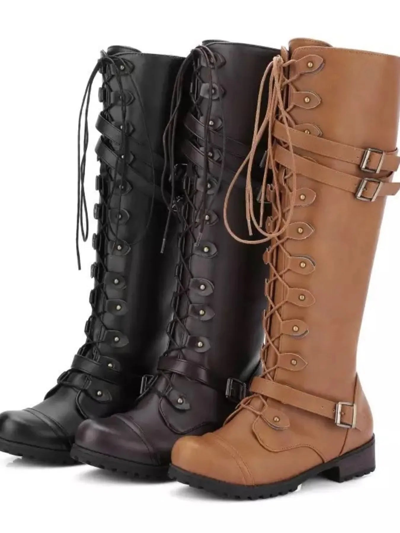 Lace - Up Boots with Buckle Straps - Flip Flop Dynasty