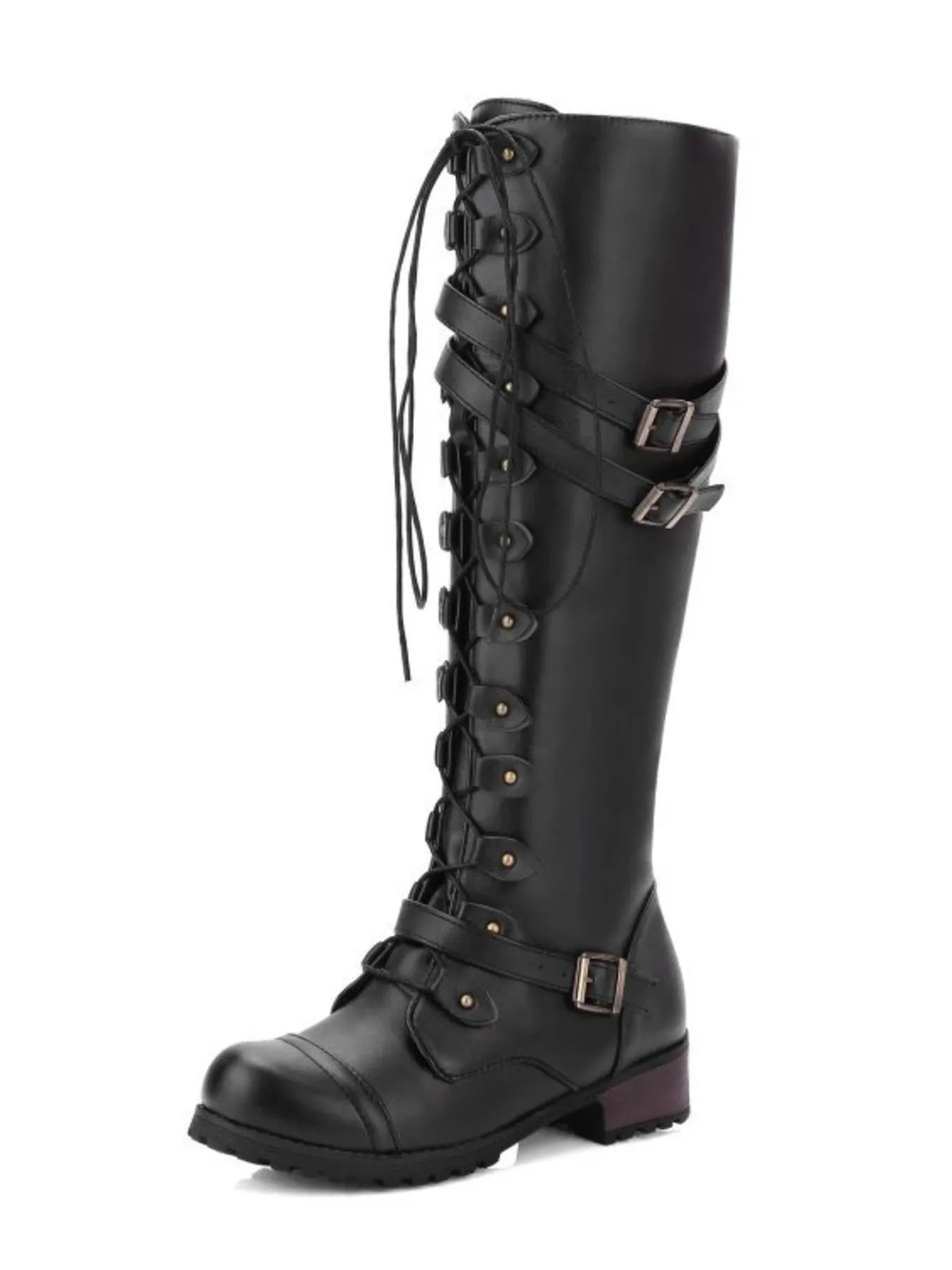 Lace - Up Boots with Buckle Straps - Flip Flop Dynasty