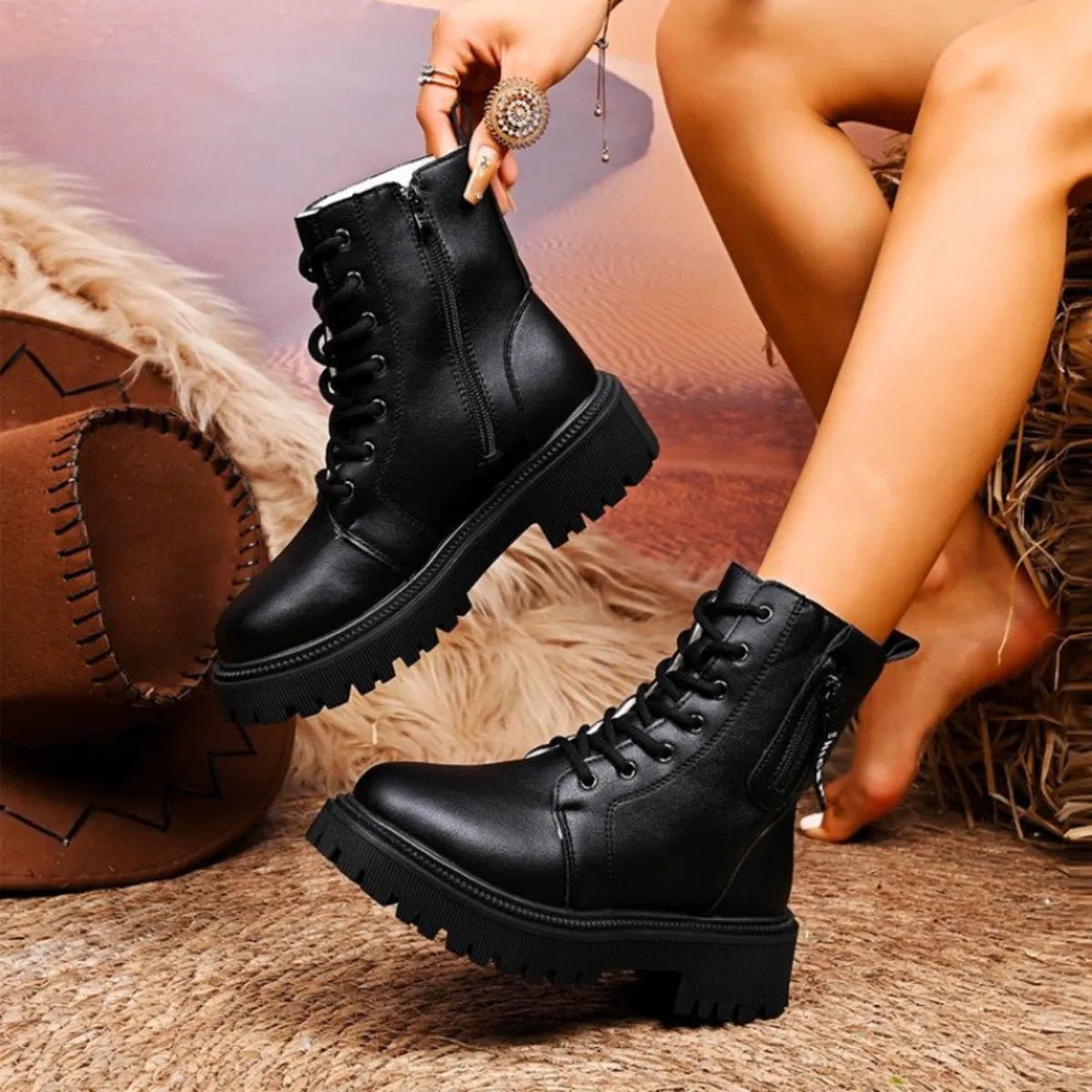 Lace - Up Platform Boots - Flip Flop Dynasty
