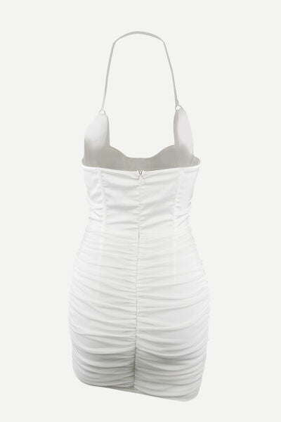Lace - Up Ruched Halter Neck Wrap Dress - Flip Flop Dynasty