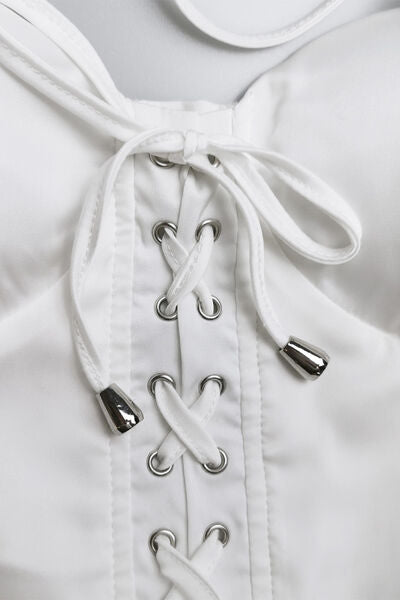 Lace - Up Ruched Halter Neck Wrap Dress - Flip Flop Dynasty