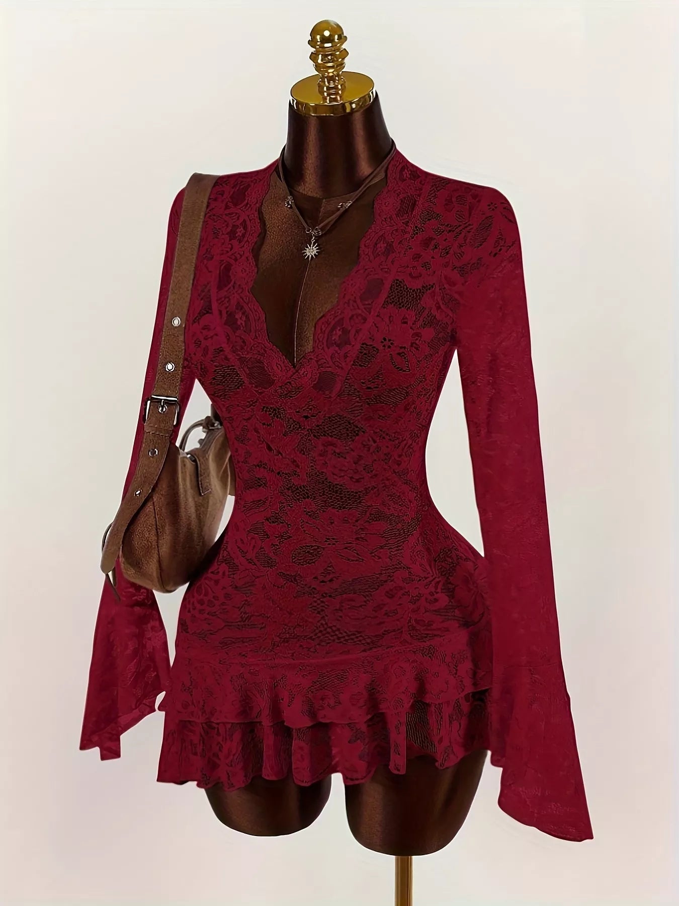 Lace V-Neck Long Sleeve Ruffled Blouse - Flip Flop Dynasty