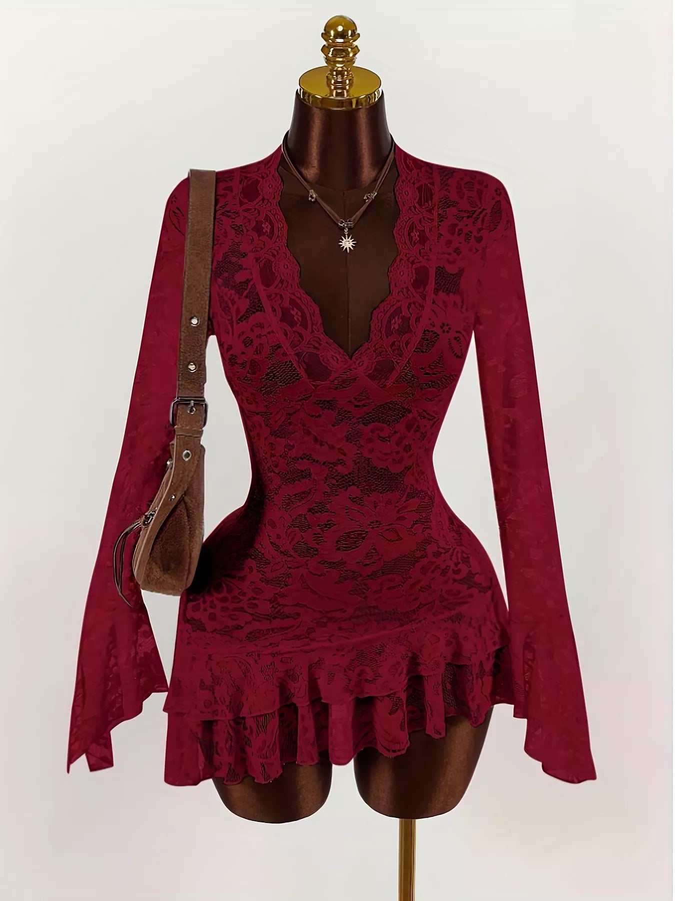 Lace V-Neck Long Sleeve Ruffled Blouse - Flip Flop Dynasty