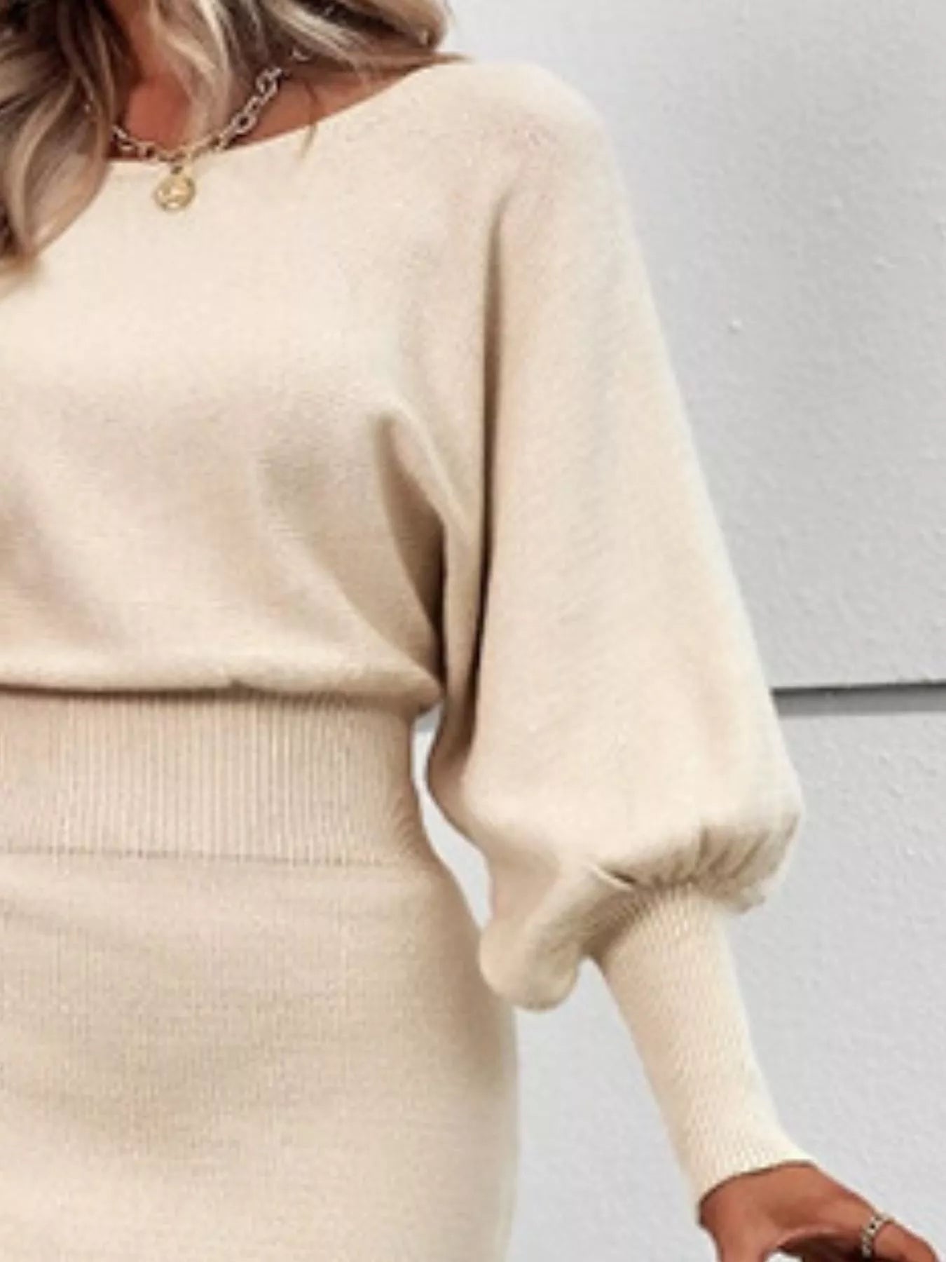 Lantern Sleeve Bodycon Sweater Dress - Flip Flop Dynasty