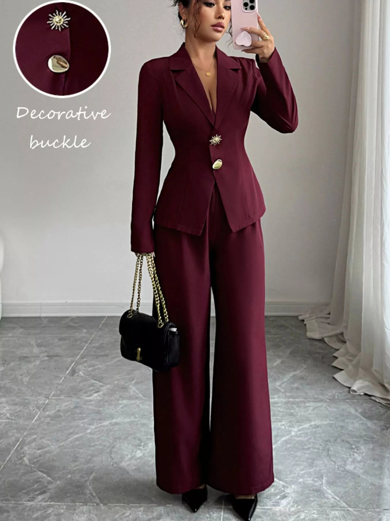 Lapel Collar Blazer & Wide Leg Pants Set - Flip Flop Dynasty