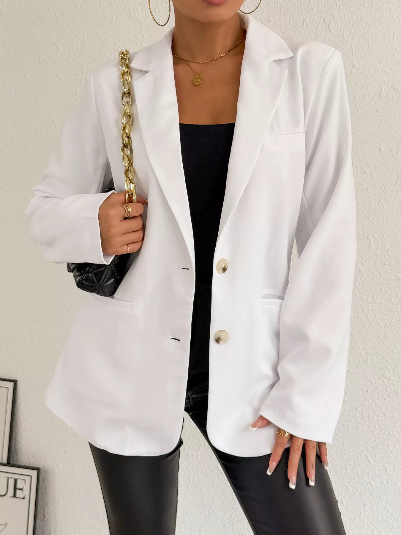 Lapel Collar Long Sleeve Blazer - Flip Flop Dynasty