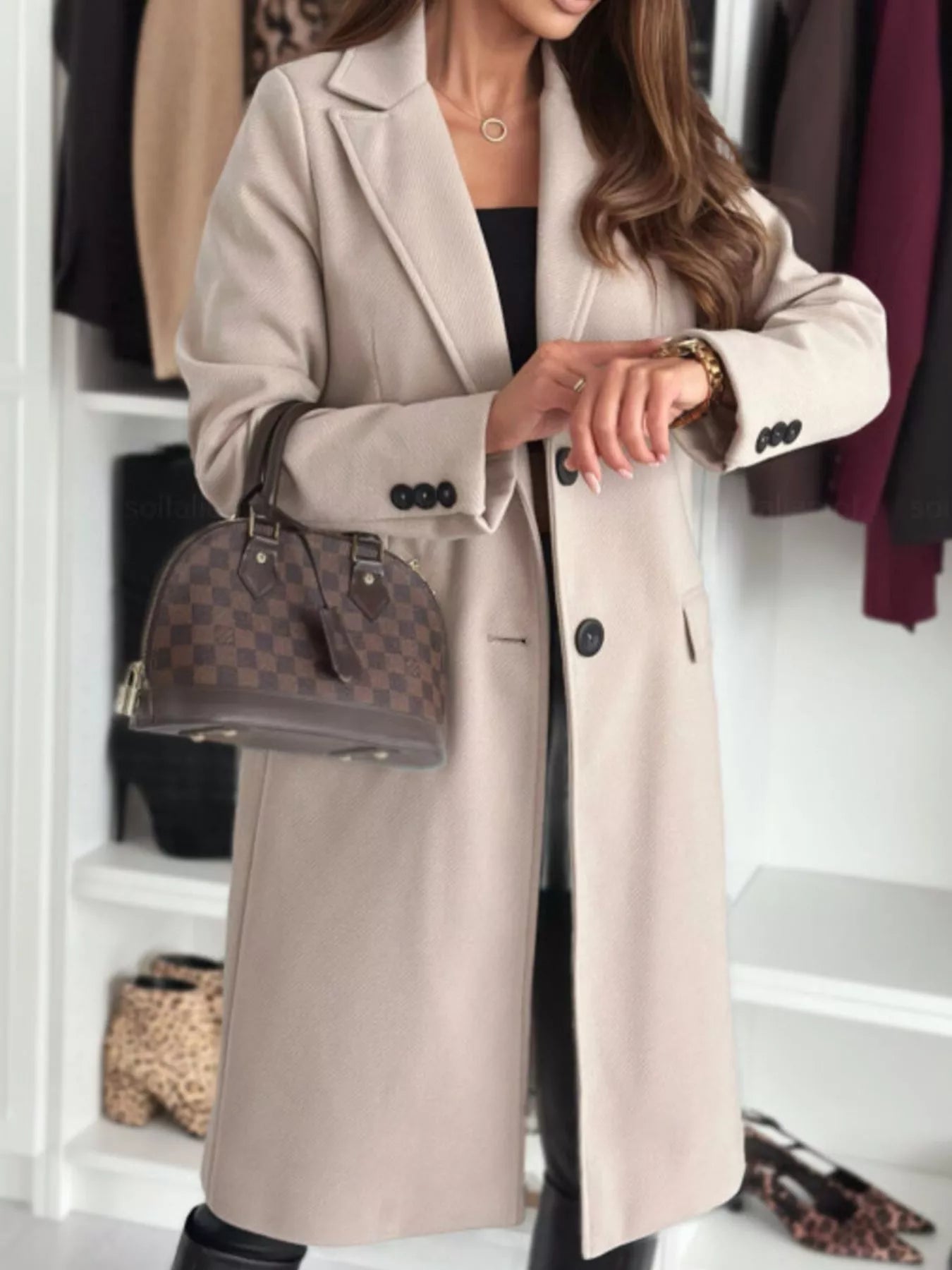 Lapel Collar Long Sleeve Coat - Flip Flop Dynasty