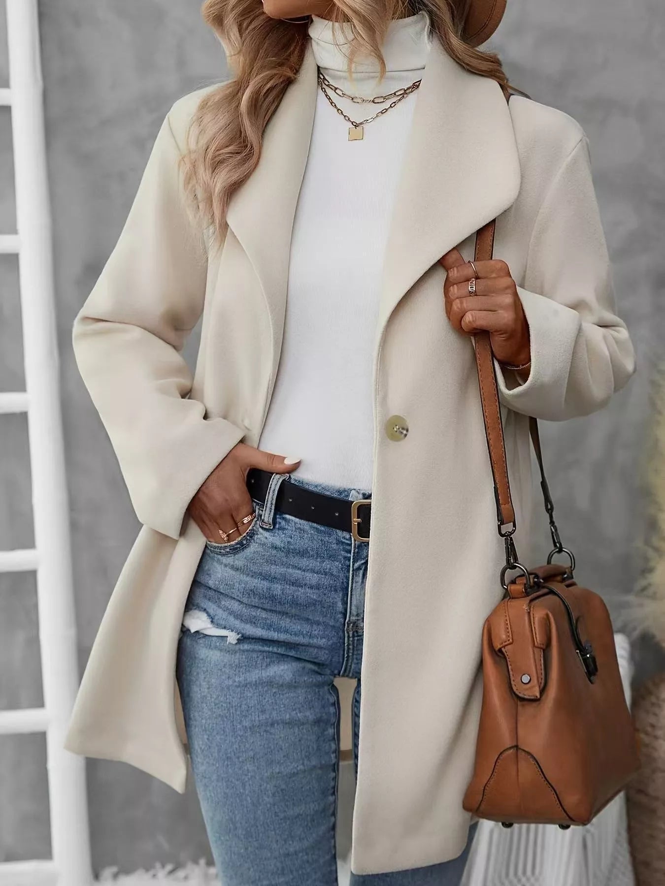 Lapel Collar Single - Button Wool Blend Overcoat - Flip Flop Dynasty