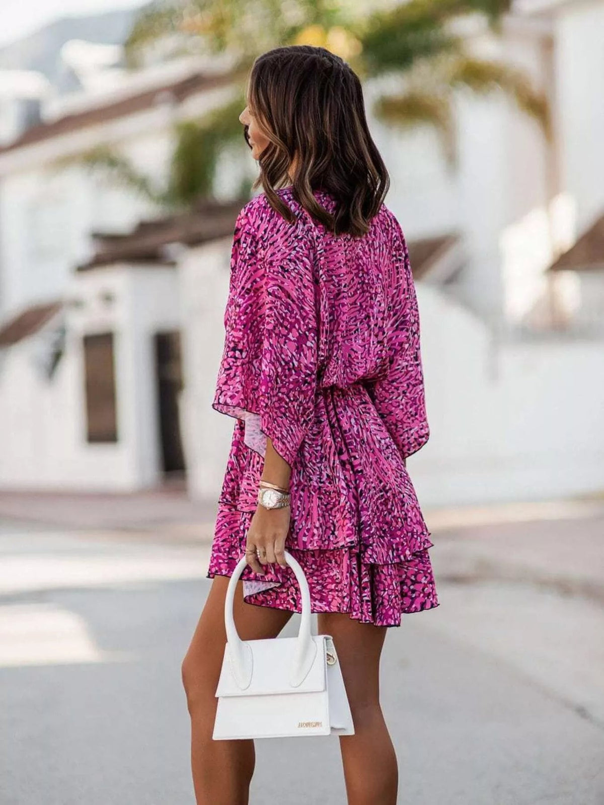 Layered Printed Surplice Mini Dress - Flip Flop Dynasty