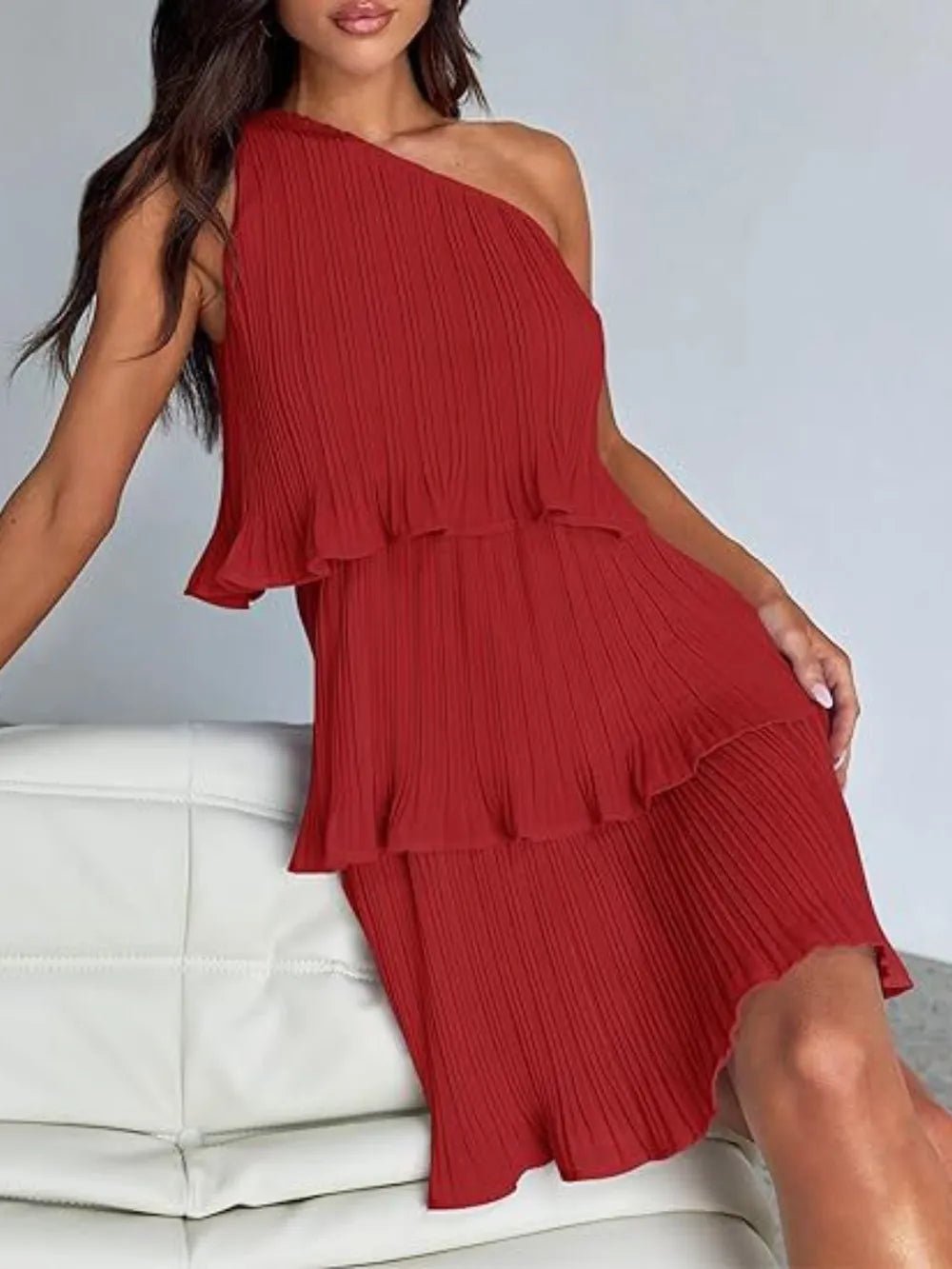 Layered Single Shoulder Mini Dress - Flip Flop Dynasty