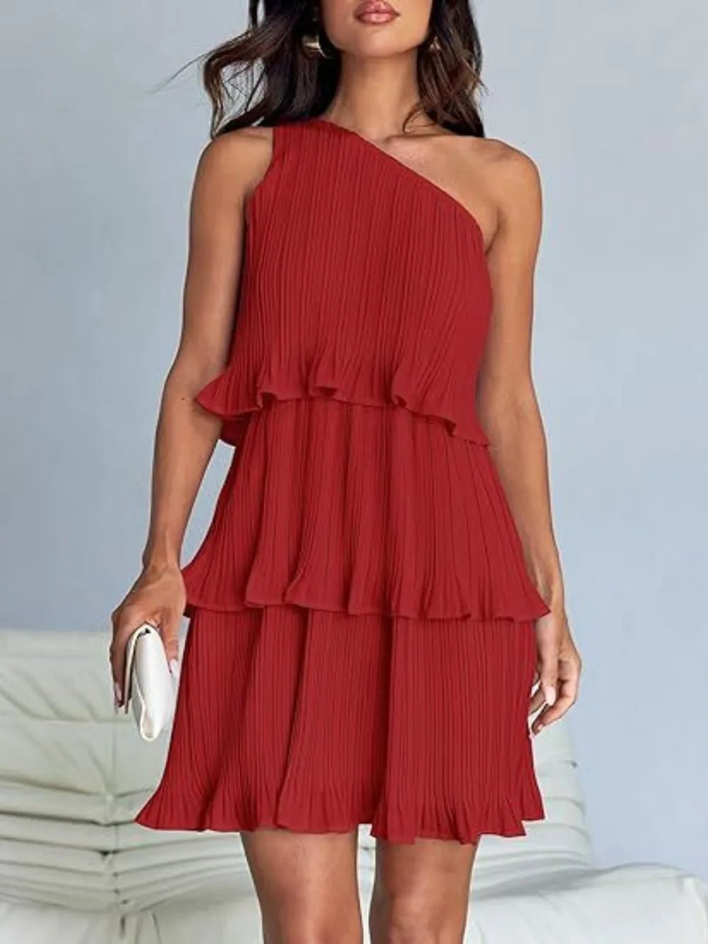 Layered Single Shoulder Mini Dress - Flip Flop Dynasty