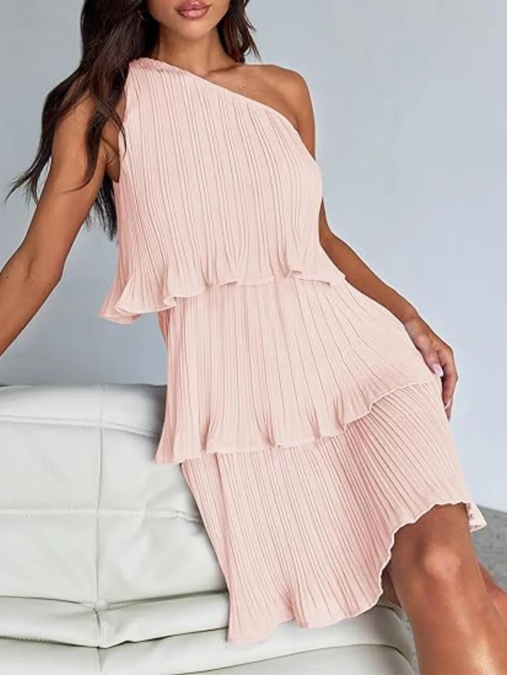 Layered Single Shoulder Mini Dress - Flip Flop Dynasty