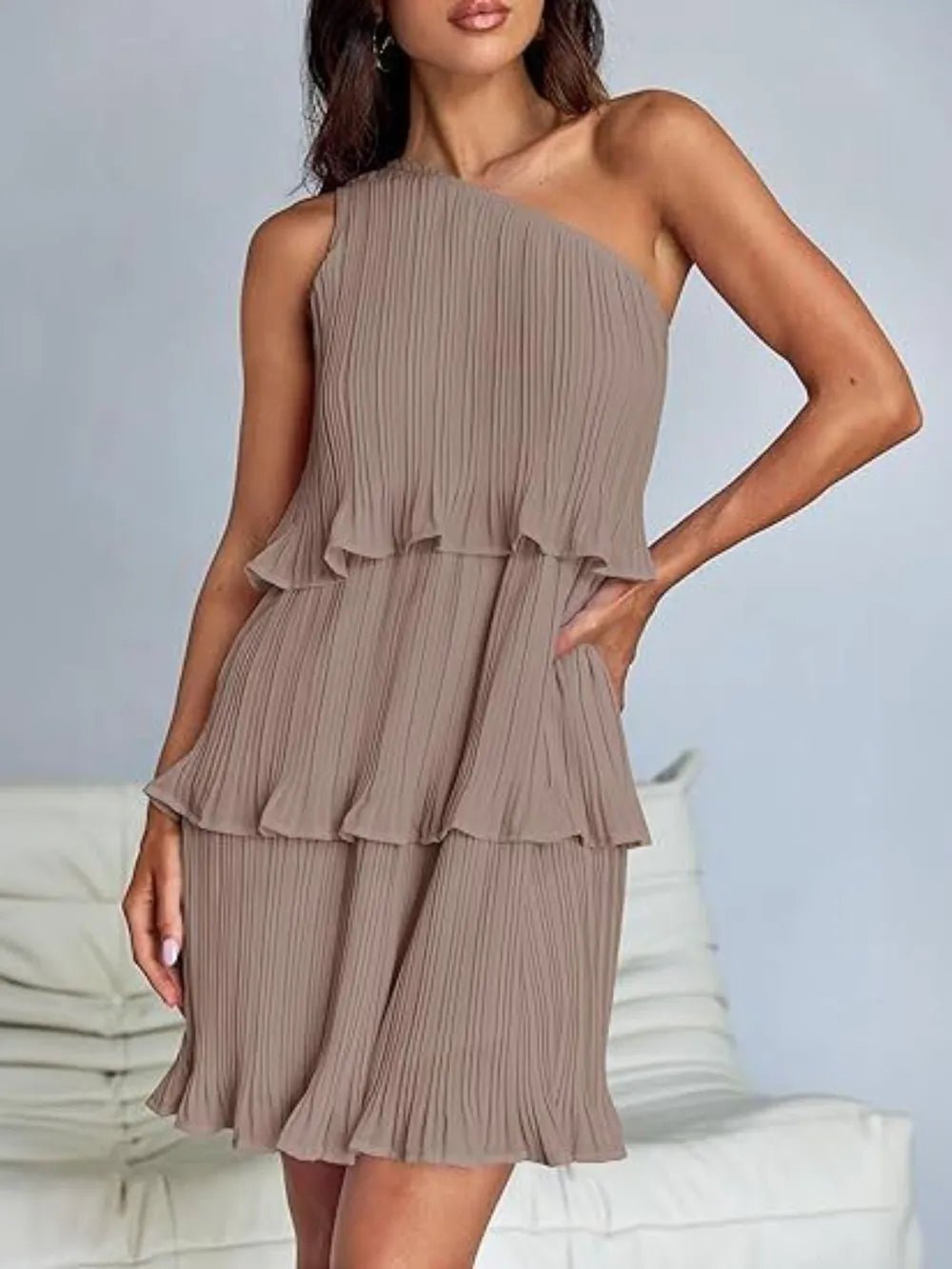 Layered Single Shoulder Mini Dress - Flip Flop Dynasty