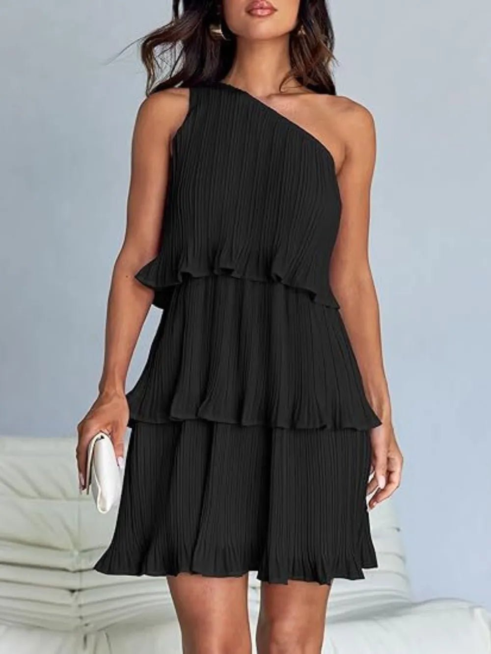 Layered Single Shoulder Mini Dress - Flip Flop Dynasty