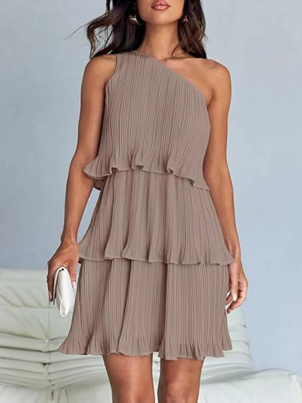 Layered Single Shoulder Mini Dress - Flip Flop Dynasty