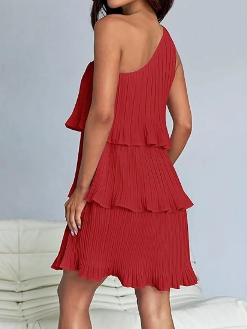 Layered Single Shoulder Mini Dress - Flip Flop Dynasty