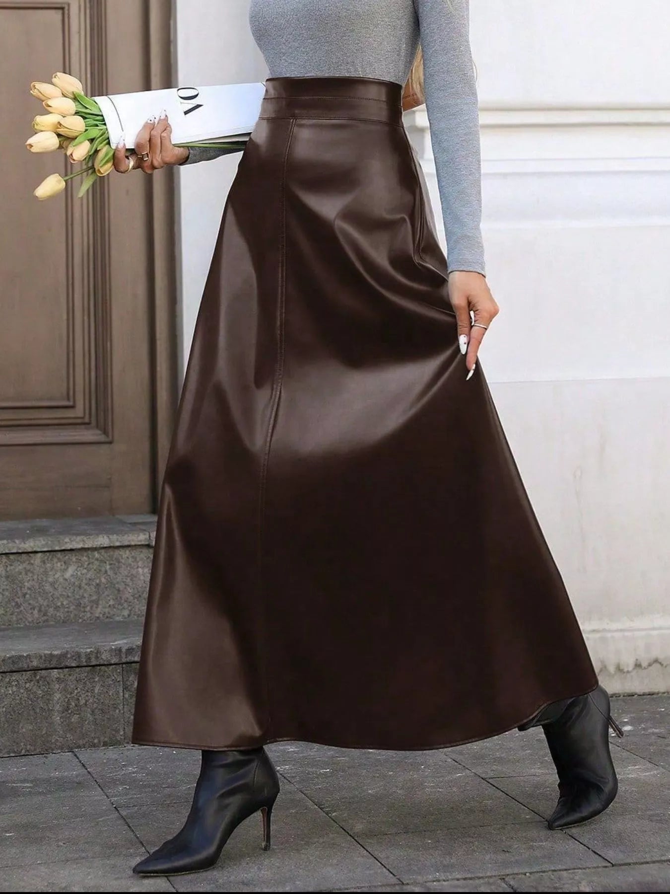 Leather A - Line Midi Skirt - Flip Flop Dynasty
